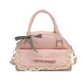 Pink shell handbag with cream lace trim and bow accent in a minimalist Korean style - Pink