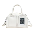Borsa a mano minimalista crema con inserto fotografico e tracolla regolabile rimovibile - Bianco Sporco