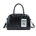 Borsa a mano nera classica in finta pelle lucida con fessura per carta e tracolla - Nero