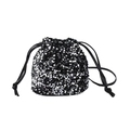 Schicke Pailletten-Beuteltasche in Schwarz-Silber mit Kordelzug für elegante Abendanlässe - Silber