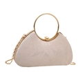 Elegante borsa da sera jacquard champagne con manico ad anello dorato e catena - Rosa