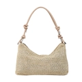 Handwoven beige straw tote bag with knotted leather shoulder strap for summer beach fashion - Khaki