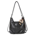 Versatile black hobo tote bag with lion pendant charm and dual adjustable straps - Gray