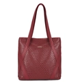 Fashionable burgundy woven tote bag made of premium PU leather with golden metal logo - Red