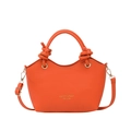 Orange lychee grain leather tote bag with knot handle and curved opening design - Orange