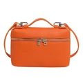 Borsa a mano arancione in pelle grana litchi con zip argento e tracolla regolabile - Arancione