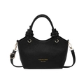 Classic black litchi pattern leather bucket bag with knot handle and gold hardware - Black