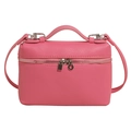 Borsa a mano rosa in pelle martellata con cerniere argento e tracolla sottile in tinta - Rosa