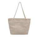 Large canvas tote bag with brown checkered pattern and braided rope handle - Off White