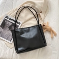Minimalist black PU leather tote bag with long straps for women's daily commute - Bear Charm / Black