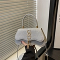 Chic silver sequin handbag for women with S-shaped metal buckle and tassel charm - Silver