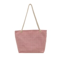 Pink checkered canvas tote bag with thick rope handles and large capacity design - Pink