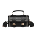 Black barrel bag with rivets, gold swivel lock and colorful geometric woven strap - Black