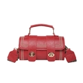 Deep red cylindrical crossbody bag with lychee texture and bohemian wide strap - Red