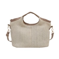Bolso tipo cubo tejido en contraste beige con ribete de ecocuero marrón y herrajes dorados - Caqui