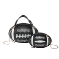 Borsa a tracolla retrò a forma di rugby in pelle nera con catena alla moda - Grande / Nero