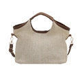 Bolso tote tejido beige con asas de cuero sintético marrón para el uso diario de verano - Marrón