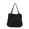 Borsa tote in velluto a coste nera con manici in pelle e testo moda in stile minimal - Nero