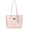 Bolso tote rosa minimalista con colgante de perlas y encaje y placa metálica plateada - Rosa Con Colgante