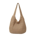 Borsa tote in paglia kaki fatta a mano con grande capacità e manici lunghi da spiaggia - Senza Decorazione con Fiocco in Pizzo / Cachi