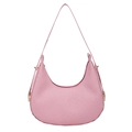 Pink crescent shoulder bag with textured fabric finish and golden hardware detail - Pink