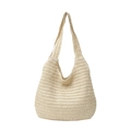 Borsa a tracolla minimalista in paglia beige capiente per vacanze al mare e spiaggia - Bianco Sporco