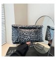 Detail of leopard print handbag with roll-top closure and metallic snap buttons - Black