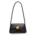 Borsa a spalla baguette nera in pelle lucida con chiusura metallica dorata chic - Nero