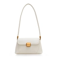 Borsa a spalla trapezoidale bianca minimalista in ecopelle con fibbia dorata chic - Bianco Sporco