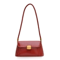 Borsa baguette rossa lucida da donna con fibbia dorata e tracolla sottile in pelle - Rosso