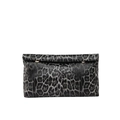 Pochette chic à imprimé léopard avec boutons dorés et texture en cuir synthétique - Noir