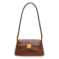 Borsa a spalla baguette retrò marrone con fibbia dorata e trama in pelle liscia - Marrone