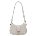 Minimalist white crescent underarm bag with gold horseshoe buckle for women - White
