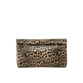 Pochette classique à imprimé léopard avec rabat pliable et anneaux métalliques chic - Marron