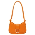 Chic orange crescent saddle bag with gold D-buckle and long adjustable shoulder strap - Orange