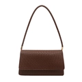 Minimalist dark brown woven shoulder bag with golden metal hardware and rectangular flap - Tan