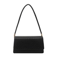 Borsa a tracolla intrecciata nera minimalista con fibbia in metallo dorato e cinturino - Nero