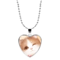 Heart pendant necklace with orange cat glass cabochon and silver ball chain - Winking Orange and White Cat (JY008172-4)