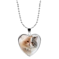 Collier avec pendentif coeur argenté, photo de chat réaliste et chaîne à billes - Chat à Poils Longs aux Yeux Jaunes (JY008172-7)