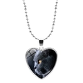 Collier cœur argenté avec photo de chat British Shorthair et chaîne à boules classique - Profil de Chat British Shorthair (JY008172-11)