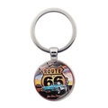 Porte-clés vintage Route 66 avec voiture de sport bleue et pendentif rétro en argent - Style Dame Voiture de Sport Rétro Bleue (JY008181-5)