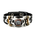 Bracelet multicouche rétro en cuir noir Route 66 avec motif moto et perles d'engrenage - Style de Moto (JY008191-1)