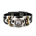 Bracelet multicouche en cuir vintage avec dôme en verre Route 66 et fermoir pression - Style de Bouclier Classique (JY008191-4)