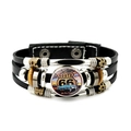 Bracelet multicouche en cuir noir Route 66 avec cabochon en verre et motif rétro - Style de Femme de Course (JY008191-5)