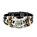 Bracelet multicouche en cuir Route 66 avec perles en métal et bouton pression - Style Logo Noir et Blanc (JY008191-6)