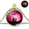 Collana vintage con fata farfalla luminosa con ciondolo luna rosa e catena di bronzo - Stile Fata Luna Rosa (JY008273-4)