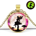 Antique bronze glowing butterfly fairy necklace with luminous pendant for women - Mushroom Fairy Style (JY008273-5)
