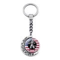 Silver rotating baseball keychain with American flag athlete pendant and crescent frame - Baseball Player Red White Blue Stripes (JY008286-5)