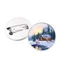 Winter sneeuwhuis badge met ronde glazen koepel en metalen veiligheidsspeld sluiting - Prachtige Sneeuwhut Stijl (JY008223-4)
