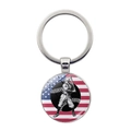 Baseball player silhouette keychain with American flag glass dome and silver alloy ring - Batter Flag Style (JY008280-5)